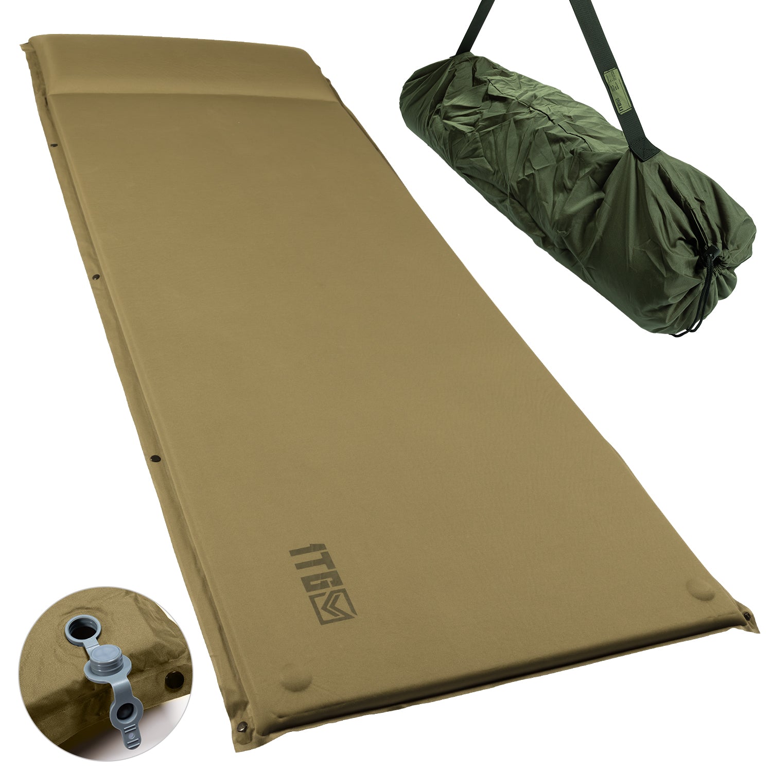 Self Inflating Camping Mat, Sleeping Pad with Pillow, Ultralight Sleeping Mat No Air Pump Needed Built-in Dual Valves Camping Mattress for Outdoor Camping, Backpacking, Hiking, Traveling, Coyote Brown